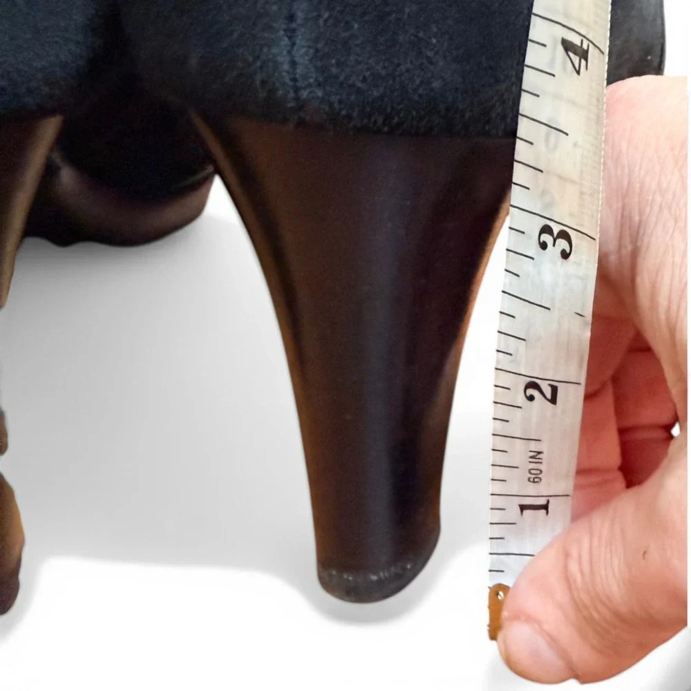 AQUATALIA Womens Black Suede Boots Knee High Almond Toe Weatherproof Dressy Heel